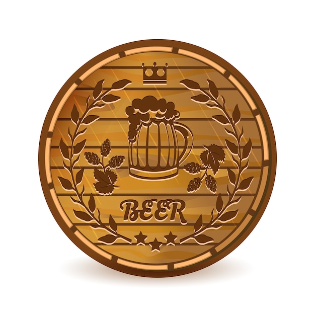 Étiquette de bière sur illustration vectorielle de tonneau en bois