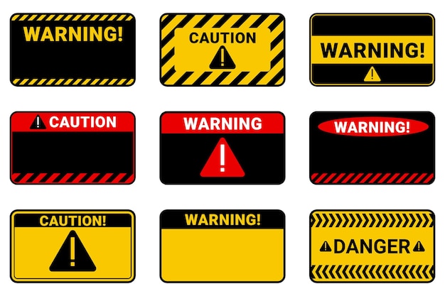 Étiquette vierge de l'ensemble de modèles d'autocollants d'avertissement et de mise en garde