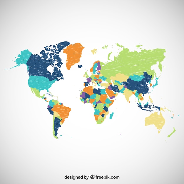 Vecteur gratuit tiré par la main la carte du monde