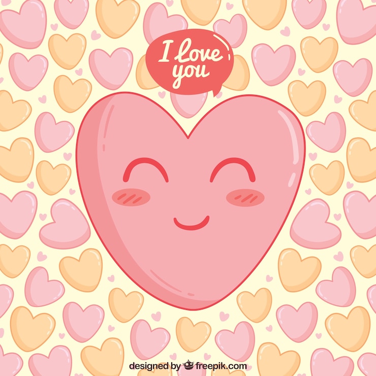 Vecteur gratuit tiré par la main heureuse fond de coeur