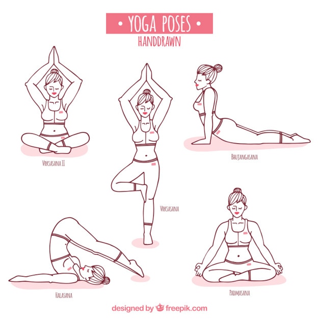 Vecteur gratuit tiré par la main des poses de yoga