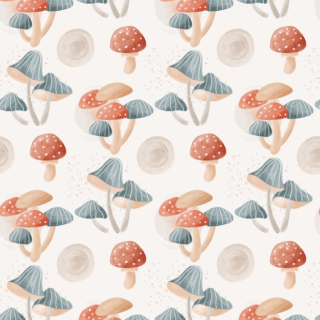 Tissu motif champignon aquarelle