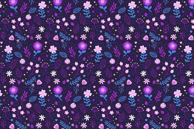 Tissu textile avec des fleurs ditsy sur fond de tons violets