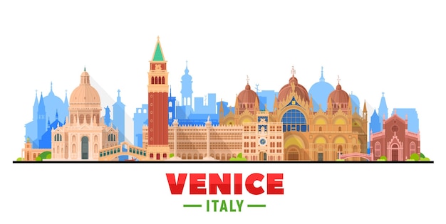 Vecteur gratuit toits de la ville de venise italie avec panorama sur fond blanc illustration vectorielle concept de voyage et de tourisme d'affaires avec de vieux bâtiments image pour le site web de la bannière de présentation