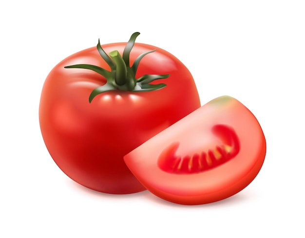 Vecteur gratuit tomate rouge tranchée et entière isolée sur fond blanc vecteur réaliste