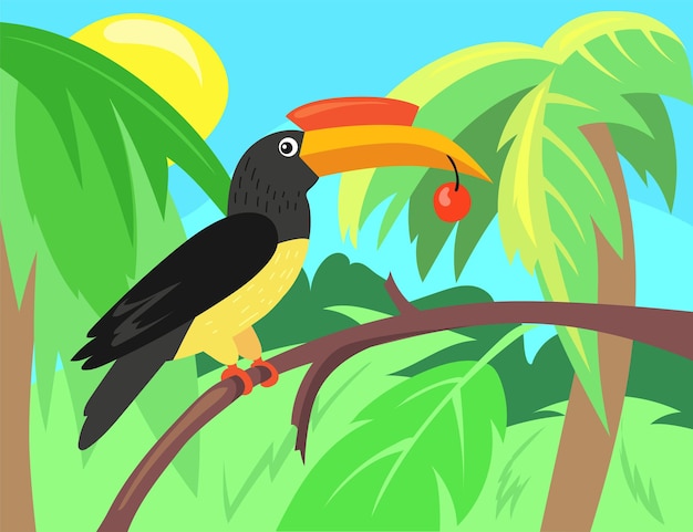Vecteur gratuit toucan avec illustration de baies en style cartoon