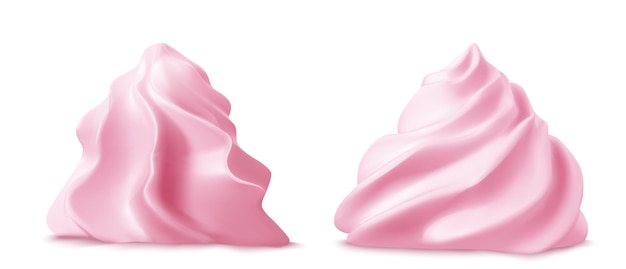 Tourbillon de crème rose fouettée ou meringue vue latérale 3D
