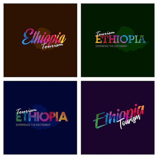 Vecteur gratuit tourisme en ethiopie typographie logo ensemble de fond