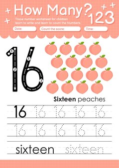 Tracez la feuille de travail numéro 16 pour les enfants de la maternelle et du préscolaire avec des fruits et légumes pêche