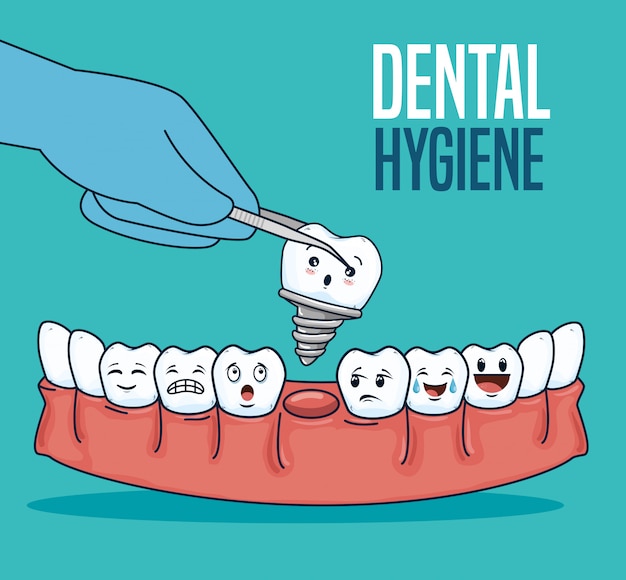 Vecteur gratuit traitement des dents avec prothèse dentaire et extracteur