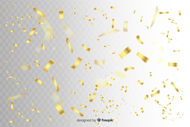Tranches de confettis d'or tombant de fond