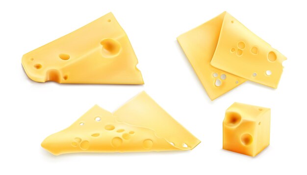 Tranches de fromage 3d illustration vectorielle réaliste