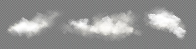 Vecteur gratuit transparent vecteur blanc nuage ciel ensemble réaliste brouillard fumée png texture isolé design abstrait effet d'air nuageux avec collection d'icônes de lumière du jour 3d belle nature atmosphère vapeur vapeur enfumée