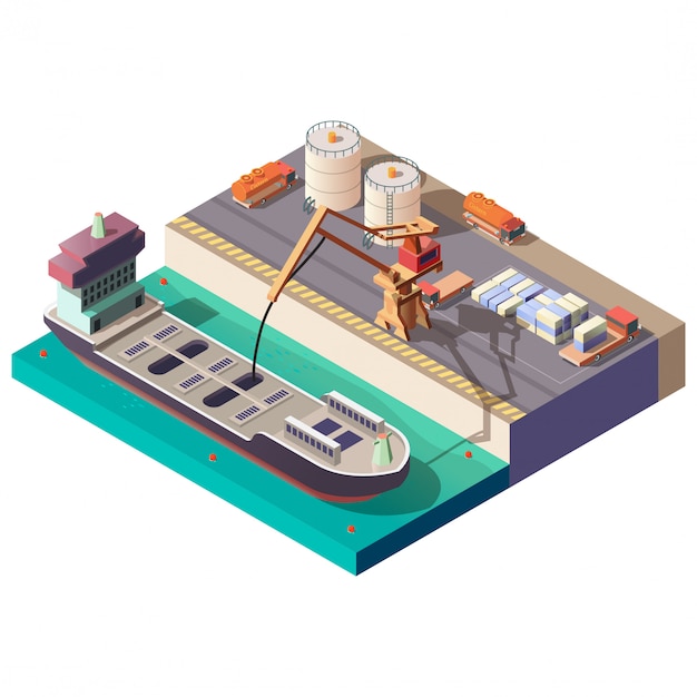 Vecteur gratuit transport de pétrole par vecteur isométrique de navire