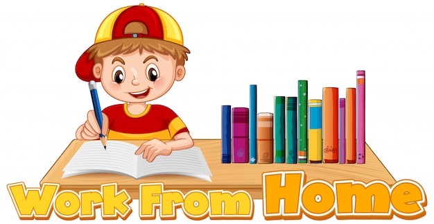 Vecteur gratuit travailler à la maison avec un garçon à faire ses devoirs