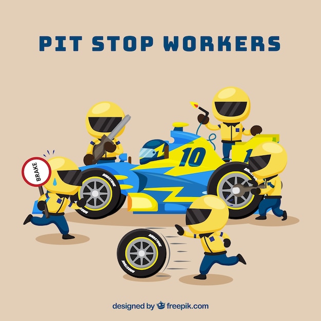 Travailleurs De La Formule 1 Pit Stop Avec Un Design Plat