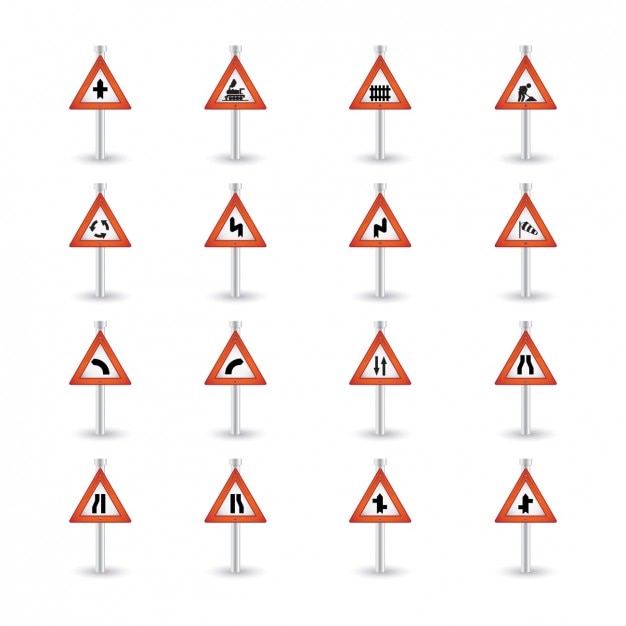 Vecteur gratuit triangulaire attention signalisation routière collection