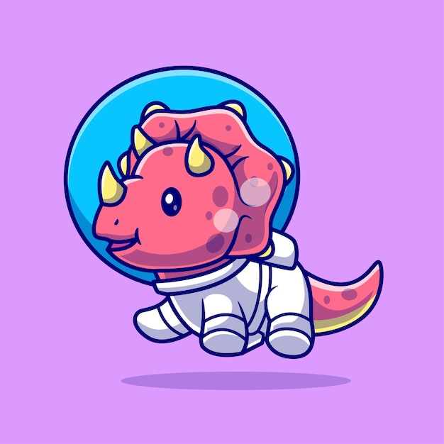 Tricératops Mignon Dino Astronaute Vecteur De Dessin Animé Icône D'illustration Science Animale Vecteur Plat Isolé