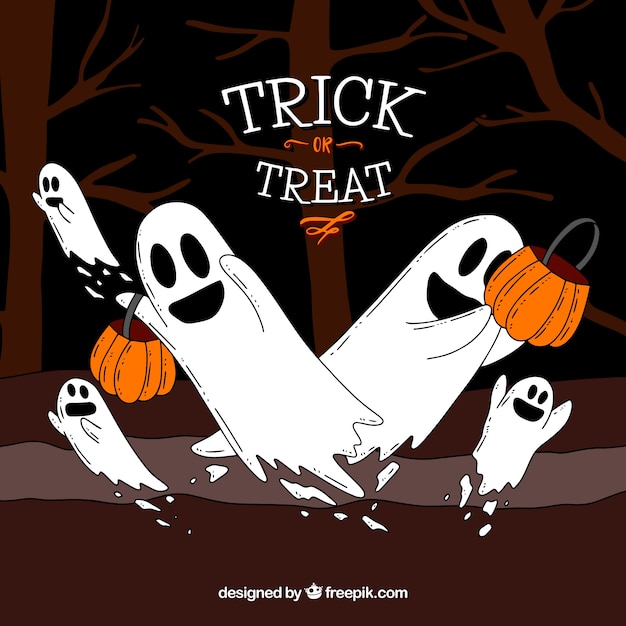 Vecteur gratuit trick or treat with ghosts