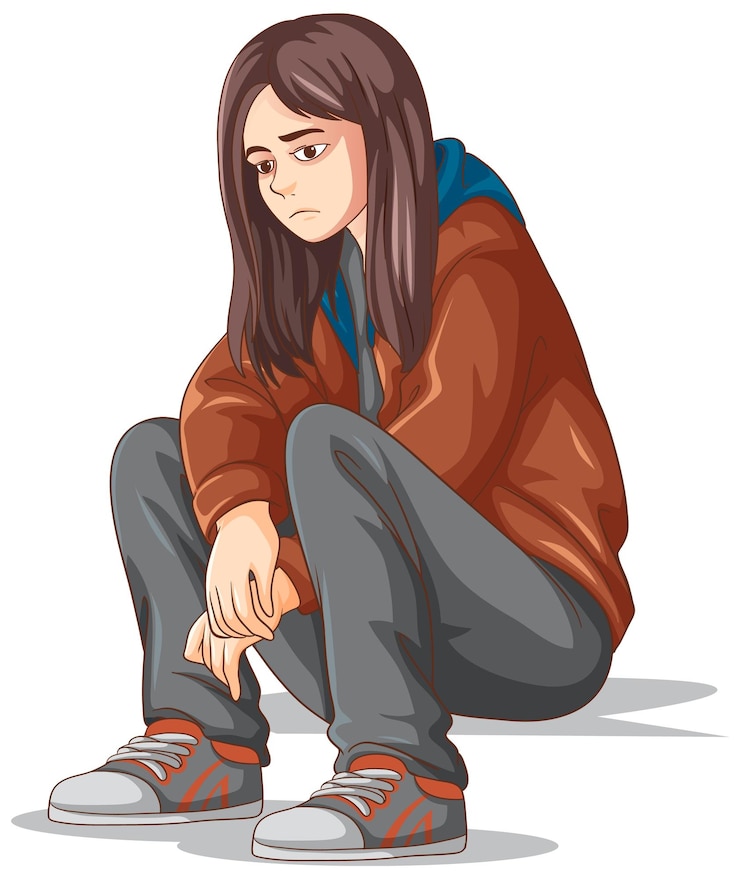 Vecteur gratuit triste adolescent assis sur le sol