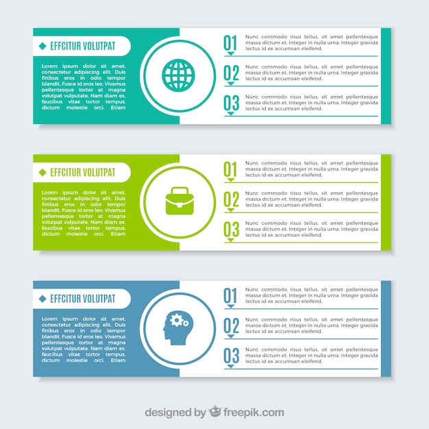 Trois Bannières Infographiques Avec Des Icônes Décoratives