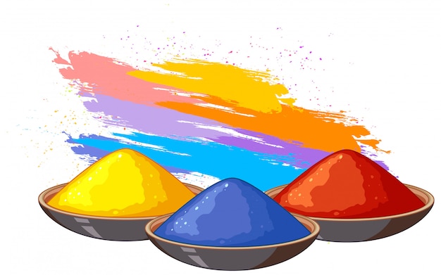 Vecteur gratuit trois bols de poudre de peinture avec coloré