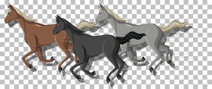 Vecteur gratuit trois chevaux courant sur fond de grille