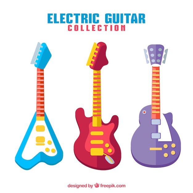 Vecteur gratuit trois guitares électriques avec différentes couleurs et dessins