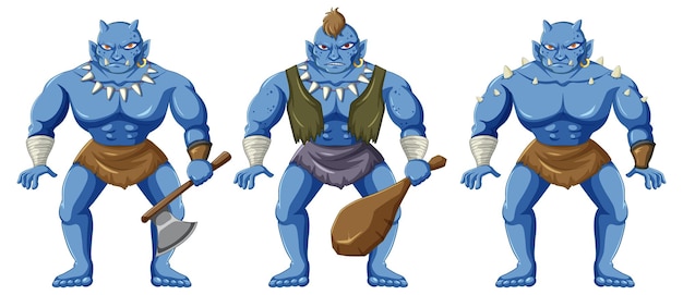 Trois Personnages De Dessins Animés Orc Isolés