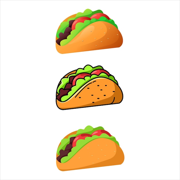 Vecteur gratuit trois tacos sont sur un fond blanc avec les mots taco en bas