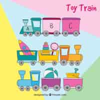 Vecteur gratuit trois trains à main tirés de jouets