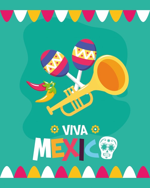 Vecteur gratuit trompette et maracas pour viva mexico
