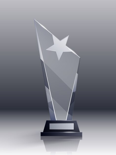 Trophée de verre concept réaliste avec symboles de champion et de leadership