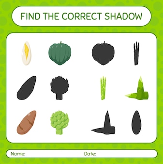 Trouvez le bon jeu d'ombres avec des légumes. feuille de travail pour les enfants d'âge préscolaire, feuille d'activité pour enfants
