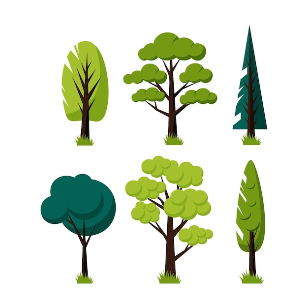 Vecteur gratuit type d'arbres vert design plat