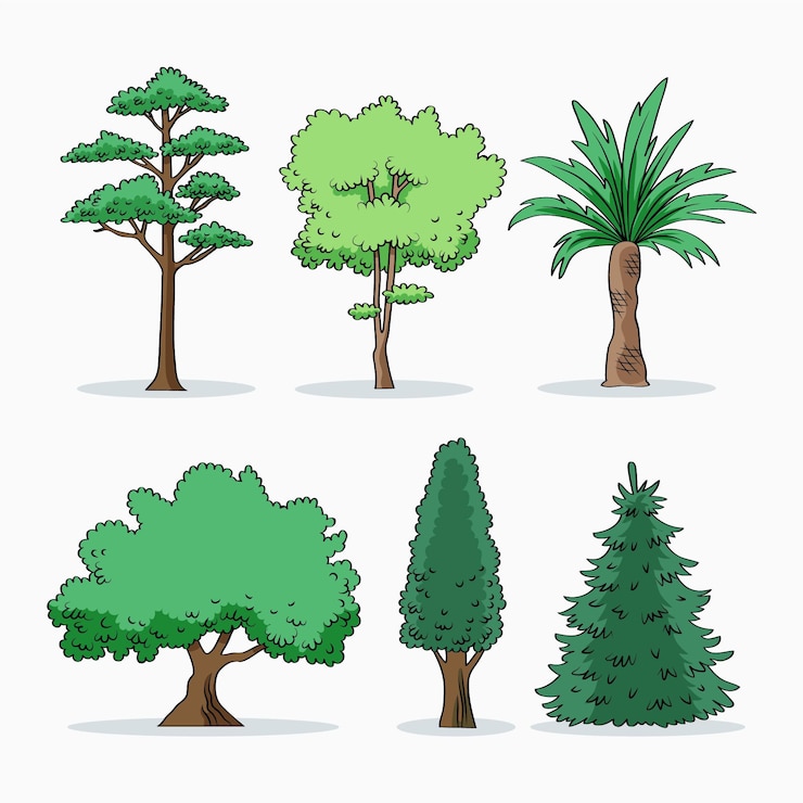 Vecteur gratuit type de collection d'arbres dessinés à la main