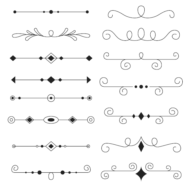 Vecteur gratuit types de cadre et de diviseurs dessinés à la main ornementaux