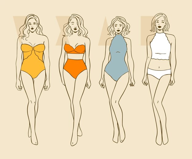 Types dessinés à la main de formes de corps féminins