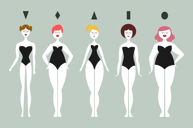 Vecteur gratuit types de dessins animés de collection de formes de corps féminin
