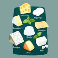 Vecteur gratuit types de fromage sur planche de bois