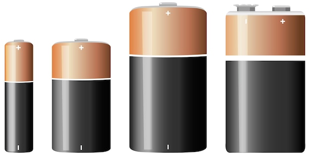 Types De Piles Alcalines Isolés Sur Fond Blanc