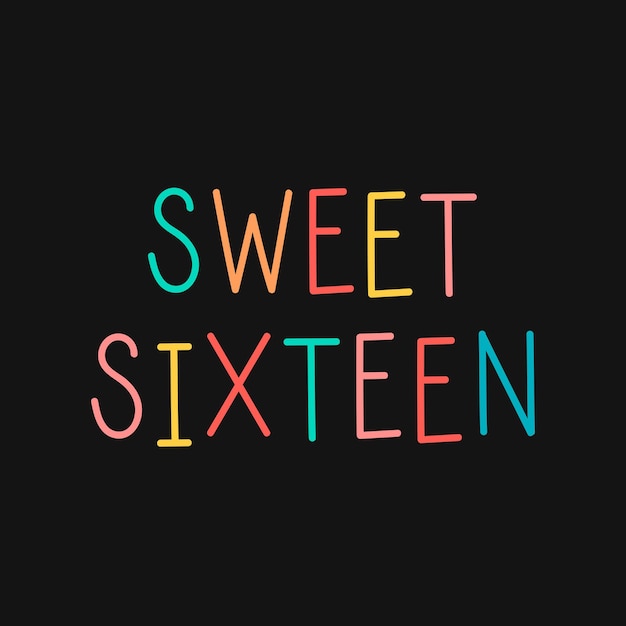 Vecteur gratuit typographie colorée de sweet seize sur un vecteur de fond noir