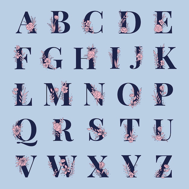 Vecteur gratuit typographie de polices alphabet floral