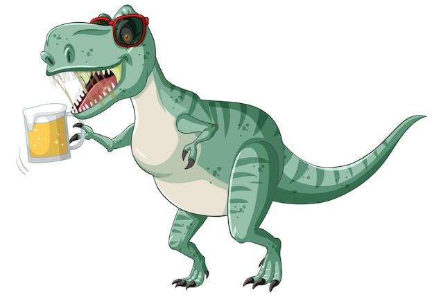 Vecteur gratuit tyrannosaurus rex dinosaure tenant un verre à bière en style cartoon