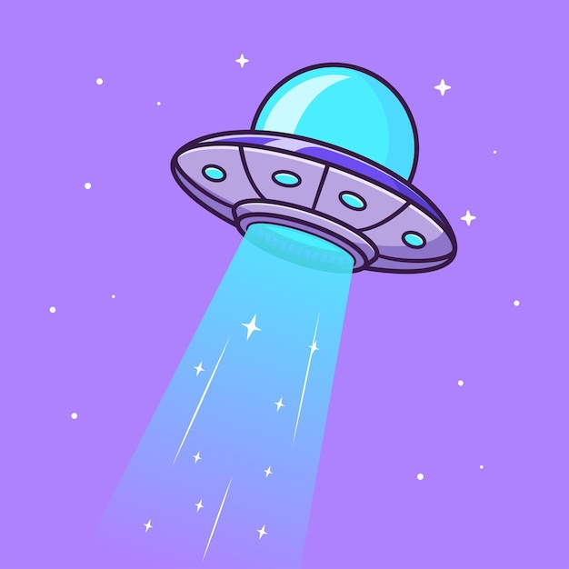 Vecteur gratuit ufo vaisseau spatial volant dans l'illustration de l'icône de vecteur de dessin animé de l'espace. icône de technologie scientifique isolée