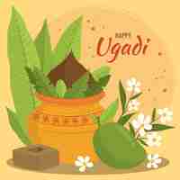 Vecteur gratuit ugadi dessiné à la main