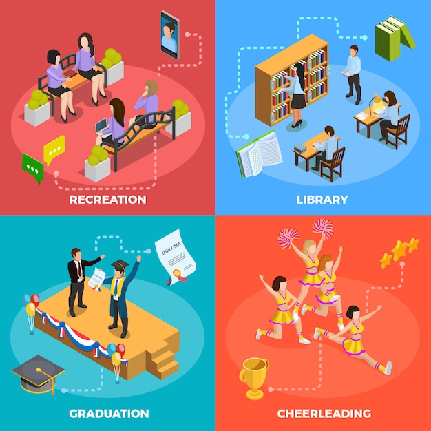 Vecteur gratuit university people 4 isometric icons square