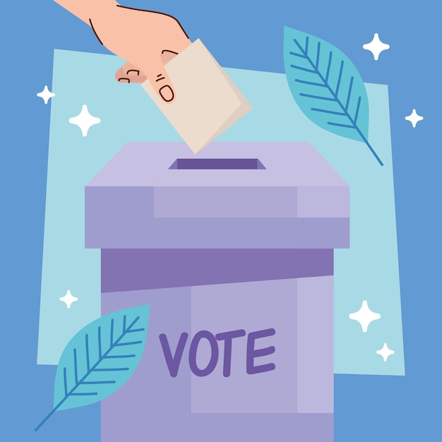 Vecteur gratuit urne violette avec main d'électeur