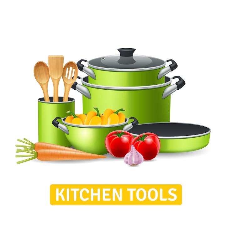 Vecteur gratuit ustensiles de cuisine avec des légumes