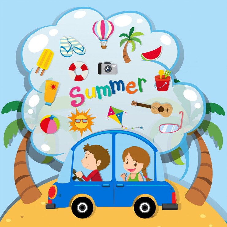 Vecteur gratuit vacances d&#39;été avec des gens en voiture